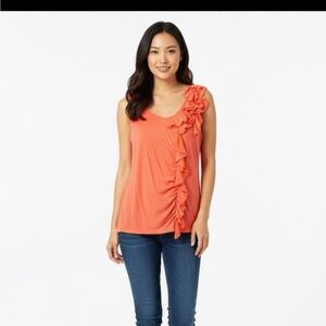 Elle XL Coral Ss Top with Ruffle